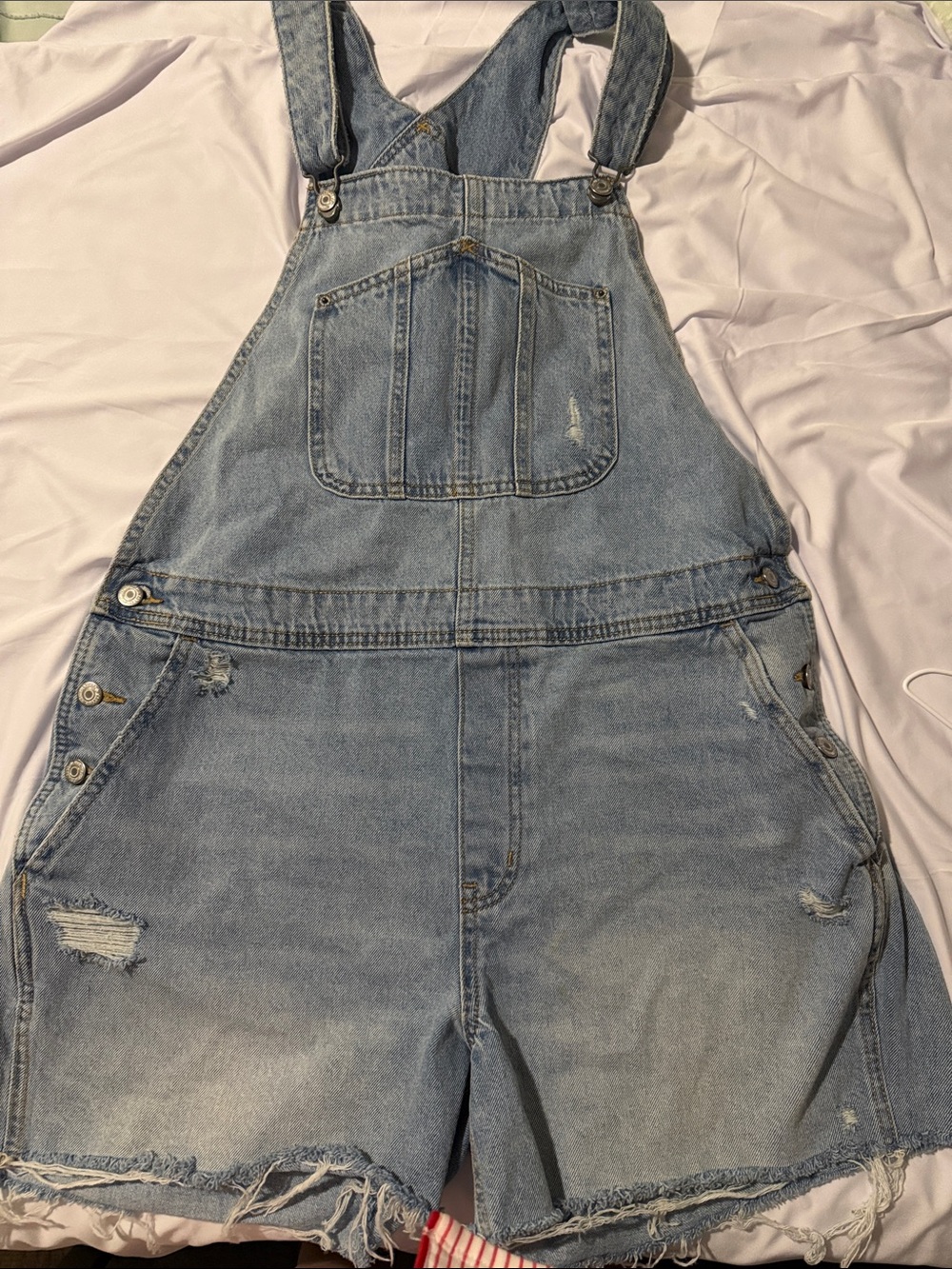 Old Navy Light Blue Distressed Denim Short Overalls